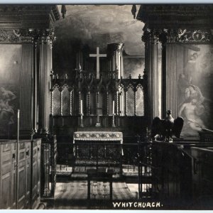 c1920s Whitchurch, England RPPC Church Interior Altar Cross Columns Statues A348