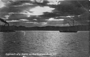 New York~Approach of a Storm on Hudson River @ Evening~Ships~c1910 Postcard