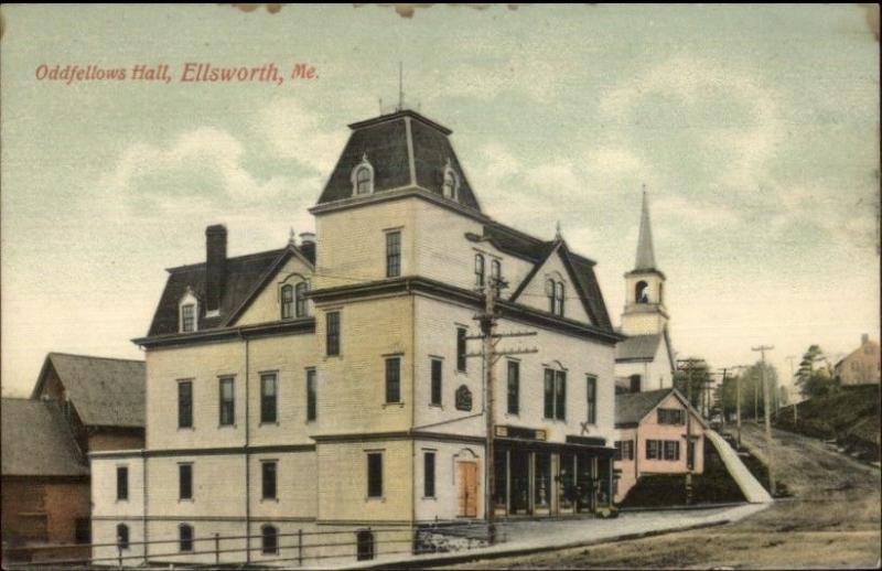 Ellsworth ME Oddfellows Hall c1910 Postcard