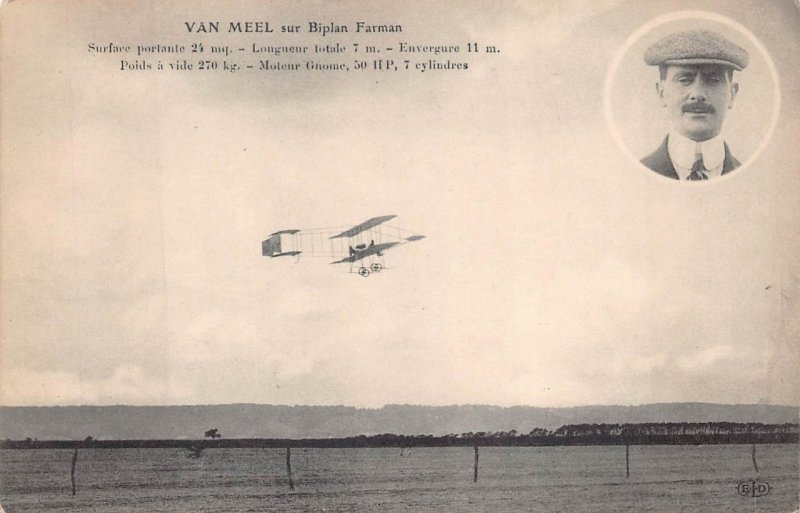 VAN MEEL FARMAN BIPLANE AIRPLANE AVIATION FRANCE POSTCARD (c. 1910)