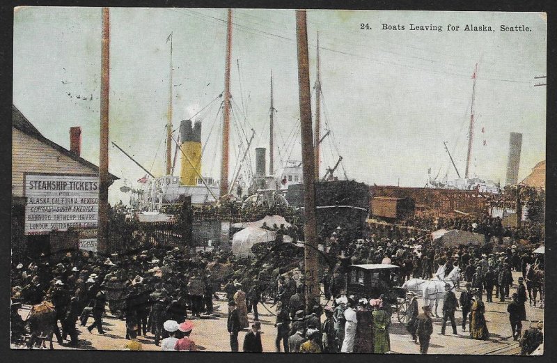 Boats Leaving For Alaska Seattle Washington Used c1908