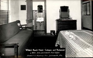 Jacksonville Florida FL White's Ranch Hotel Room Interior Real Photo Postcard