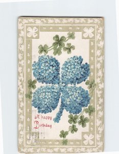 Postcard A Happy Birthday with Flowers Clover Embossed Art Print