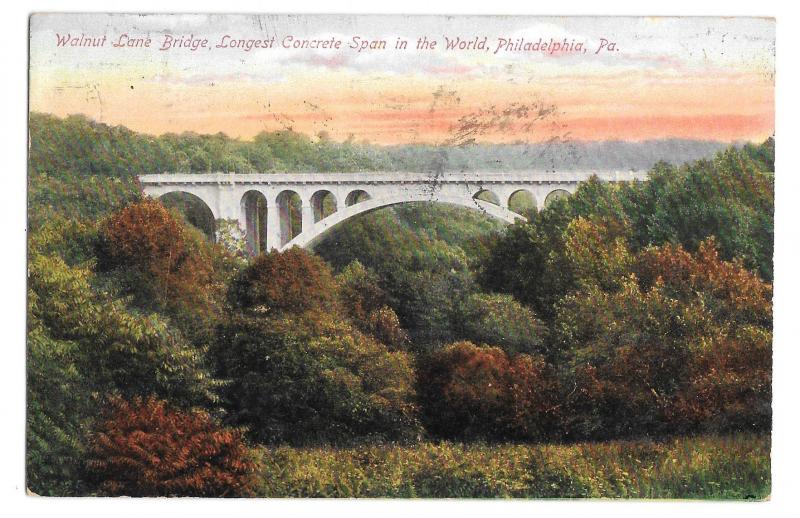 Philadelphia PA Walnut Lane Bridge Postcard 1909 West Park Station Flag Cancel