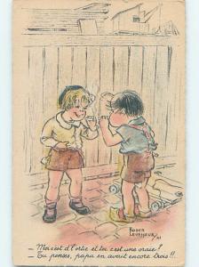 1941 foreign signed PRIMITIVE SKATEBOARD BY BOYS SMOKING CIGARETTES HL9846@