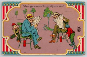 July 4th Humor 1908 Two Men Kid Light Fireworks Under Bench Comic Postcard N26
