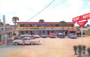 Daytona Beach FL Cottage Colonial Motel Telephone Booth Old Cars Postcard