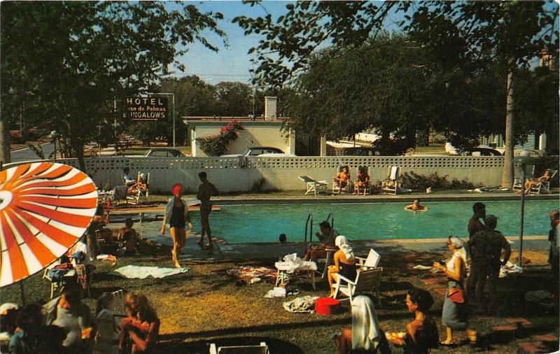 McAllen Texas~Casa de Palmas Hotel-People @ Swimming Pool~1950s Postcard