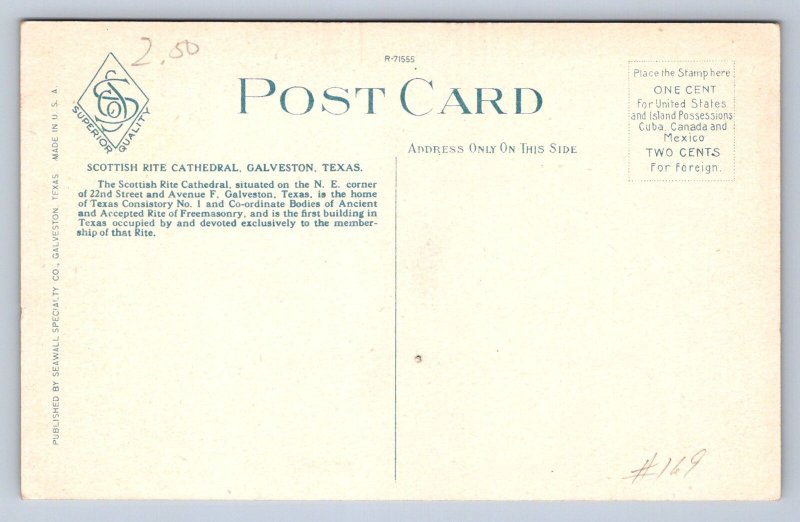 K1/ Galveston Texas Postcard c1910 Scottish Rite Cathedral  274