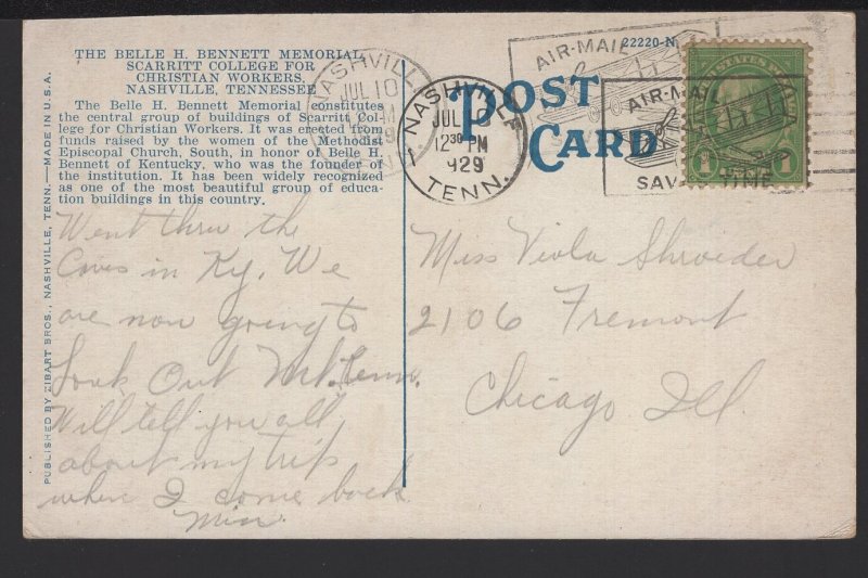 Tennessee NASHVILLE Belle H. Bennett Memorial, Scarritt College pm1929 ~ WB