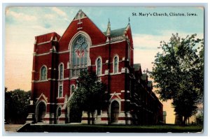Clinton Iowa IA Postcard St. Mary's Church Exterior Scenic View 1912 Antique