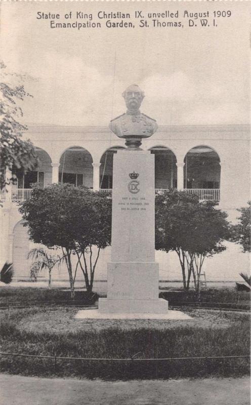 ST THOMAS DWI~STATUE KING CHARLES IX~EMANCIPATION GARDEN~PHOTO POSTCARD 1910s