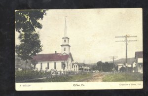 GILLETT PENNSLYLVANIA STREET SCENE BAPTIST CHURCH VINTAGE POSTCARD PA.