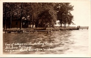 c1924 RPPC Cottages Bathing Beach Gilmores Cottages Magician Lake Dowagiac MI 