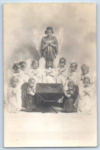 c1910's Religious Manger Angels Ernest Hall RPPC Photo Unposted Antique Postcard
