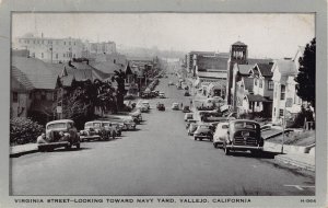 Virginia Street Cars Toward Navy Yard Vallejo California 1943 postcard