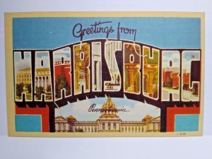 Harrisburg Postcard Greetings From Pennsylvania Large Big Letter Linen Dexter