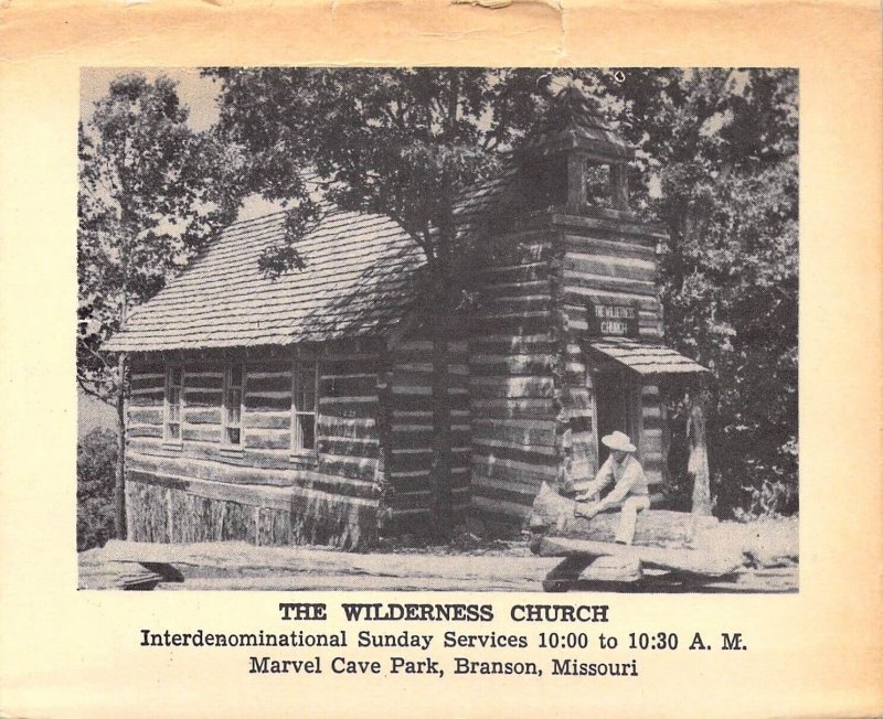 c.'30, Wilderness Church, Logs, Stone,Marvel Cave Park, Branson MO, Old 4x5 Card