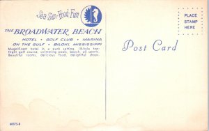 1950s Broadwater Beach Hotel Interior View Biloxi MS Postcard