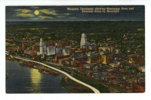 TN - Memphis. Mississippi River & Riverside Drive by Moonlight