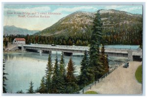 c1910 Bow River Bridge and Tunnel Mountain Banff Canadian Rockies Postcard