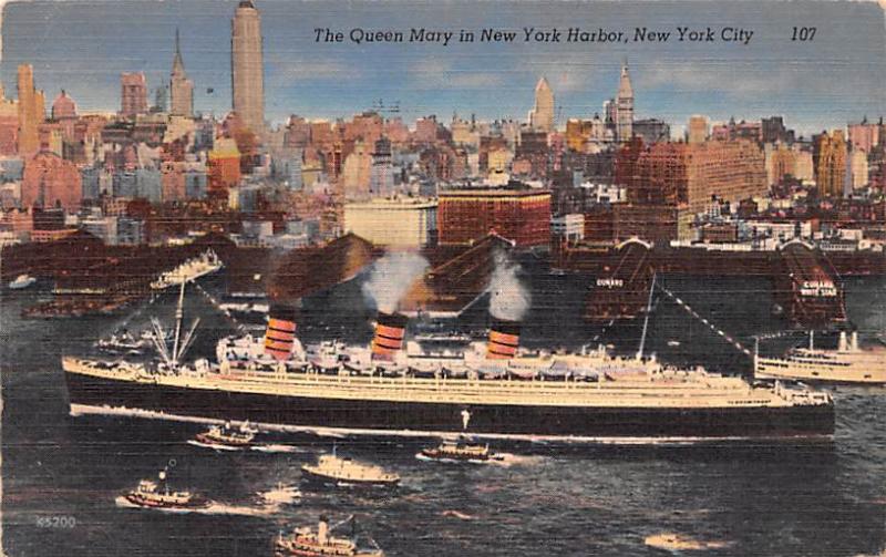 Queen Mary in New York Harbor, New York City White Star Line Cunard Ship 1953 