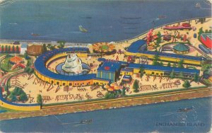 1933 Chicago Expo Enchanted Island Aerial View Postcard  American Colortype Used
