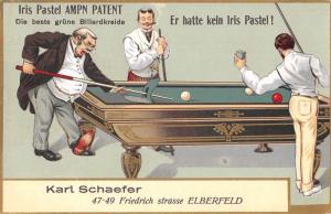 Advertising Billiards Men Playing Pool Smoking Antique Postcard J73961