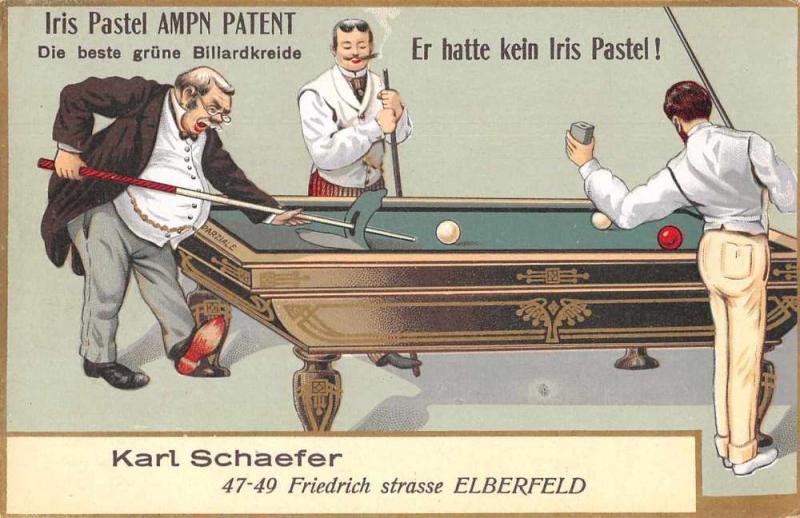 Advertising Billiards Men Playing Pool Smoking Antique Postcard J73961