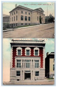 1930 Free Library And Elk's Home B. P. O. E. Port Jervis NY Dual View Postcard