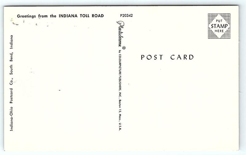 Postcard IN Map of Indiana Toll Road Service Areas D12