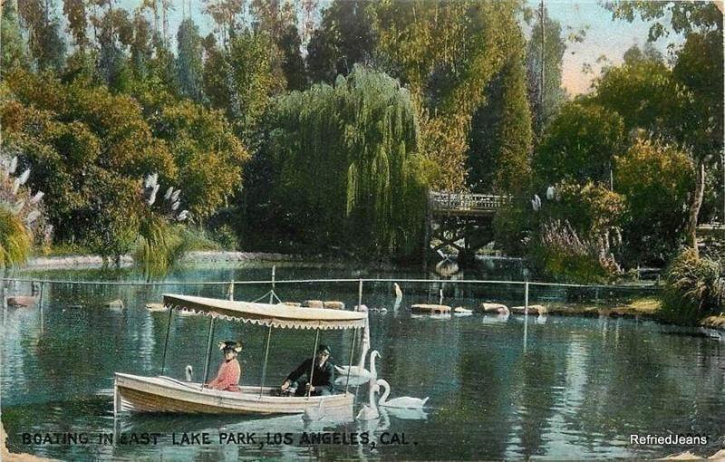 Los Angeles CaliforniaWillow Tree Swans Canal Boat in East Lake1909 Postcard