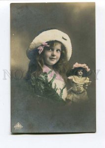 263638 NEW YEAR Christmas Girl w/ DOLL Vintage PHOTO postcard