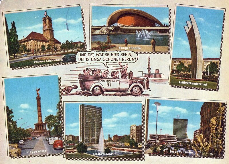 VINTAGE CONTINENTAL SIZE POSTCARD MULTIPLE VIEWS OF BERLIN WEST GERMANY 1977