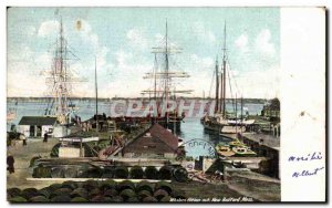 Postcard Old Whalers Fitting out New Bedford Mass Boats