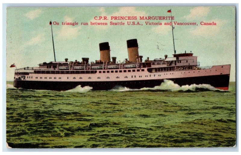 Vancouver British Columbia Canada Postcard CPR Princess Marguerite c1910