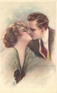 Postcard 1920s Corbella Romance couple Kiss artist impression 23-9436