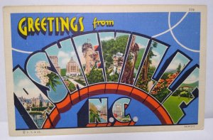 Greetings From Asheville Large Letter Linen Postcard Curt Teich North Carolina