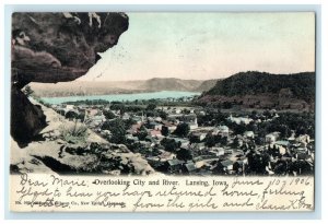 1906 Overlooking City and River, Lansing Iowa IA Antique Postcard 