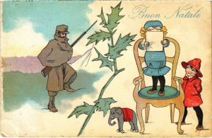 CPA AK Girl on a Chair and a Soldier - Boun Natale CHILDREN (1293461)