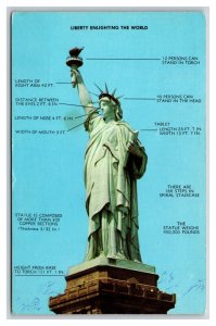 Statue of Liberty With Facts New York City NY NYC Chrome Postcard W9