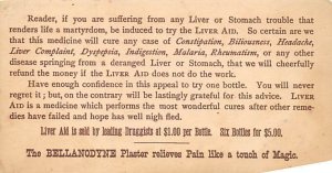 Approx. Size: 2.5 x 5 Dr. Grosvenors liver aid  Late 1800's Tradecard Non  