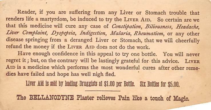 Approx. Size: 2.5 x 5 Dr. Grosvenors liver aid  Late 1800's Tradecard Non  