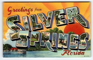Greetings From Silver Springs Florida Large Letter Linen Postcard Curt Teich