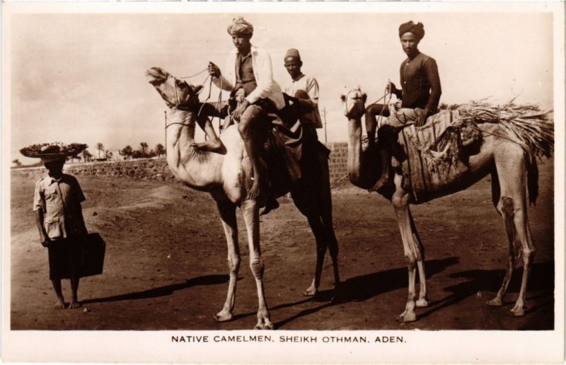 PC ADEN NATIVE CAMELMEN SHEIKH OTHMAN REAL PHOTO YEMEN (a31455)