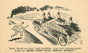 1950 Burd Graf-Flox Piston Ring Advertising Fire Engine Sid Hix Artist Postcard