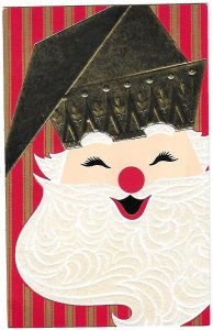 Jolly Santa Claus with Gold Foil Hat and White Flocked Beard