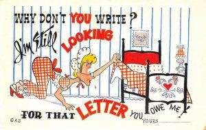 Why Don't You Write? Noble Greeting Comic c1950s Vintage Postcard