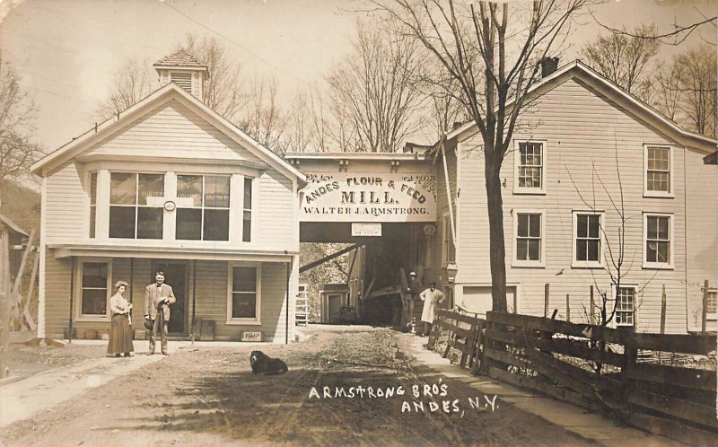 Andes NY Armstrong Flour & Feed Mill Real Photo RPPC Postcard