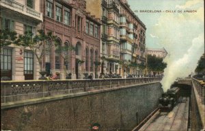 Barcelona Spain Calle de Aragon RR Train c1915 Postcard